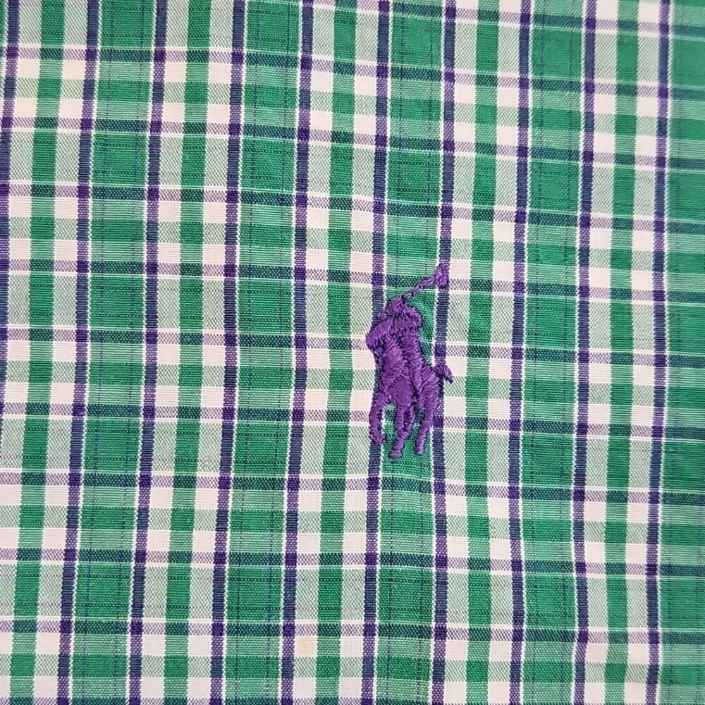 Polo Ralph Lauren‎ Shirt Blake Men's Size Large Green Plaids Purple Pony EUC LN